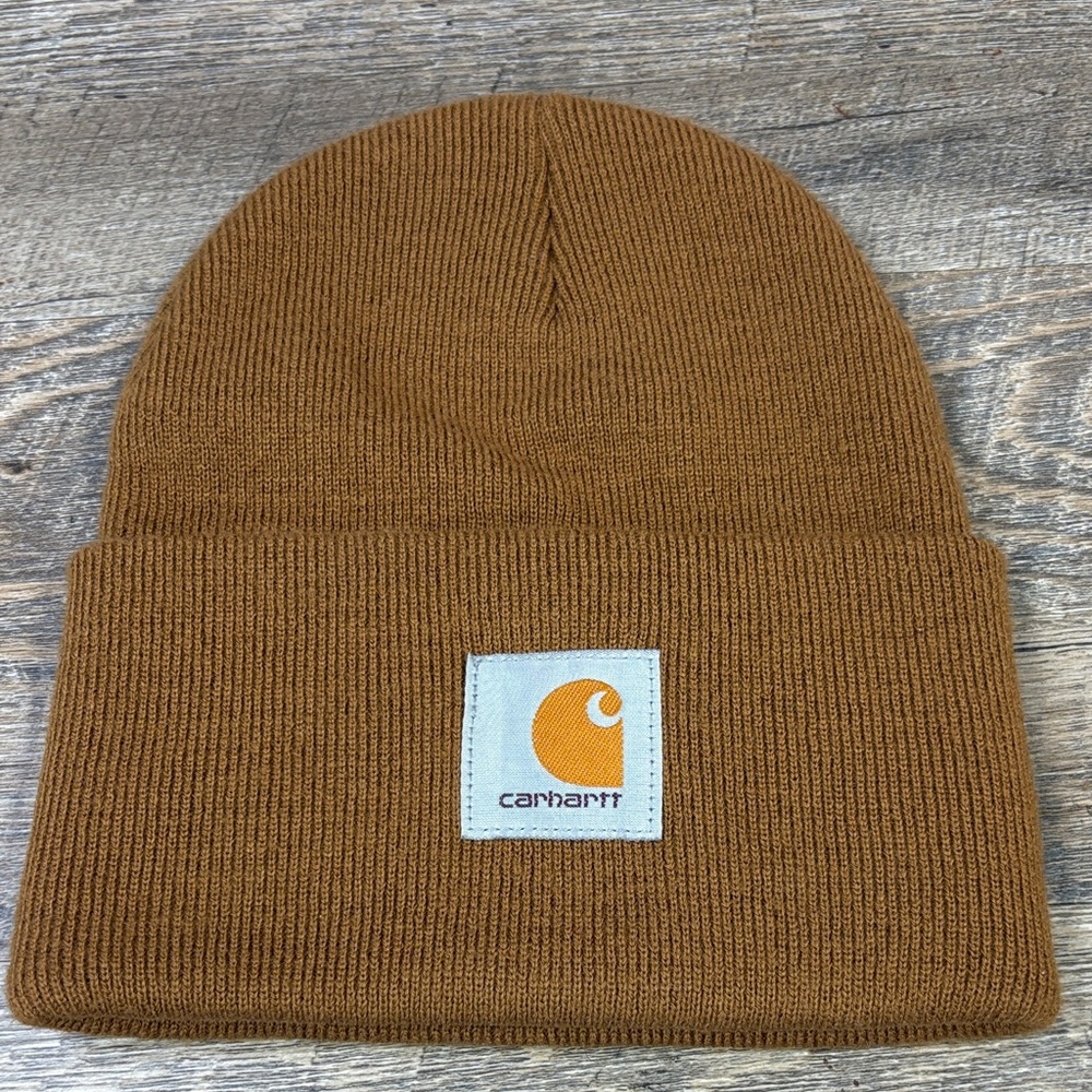 🤎 Carhartt Ribbed Knit Cuffed Beanie Hat – Brown | One Size